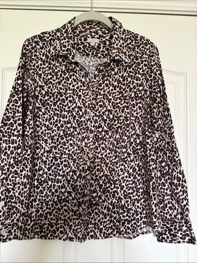 Talbots Leopard Print Button-Down Top in black and Brown cream sz 14w or 12 L